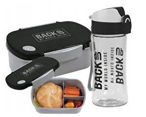 Zestaw śniadaniowy Bidon Śniadaniówka BackUp 5 Szaro/Czarny